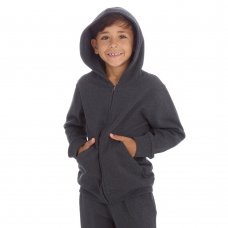 11C171: Older Kids Brushed Back Fleece Zip Hoodie- Charcoal (7-13 Years)